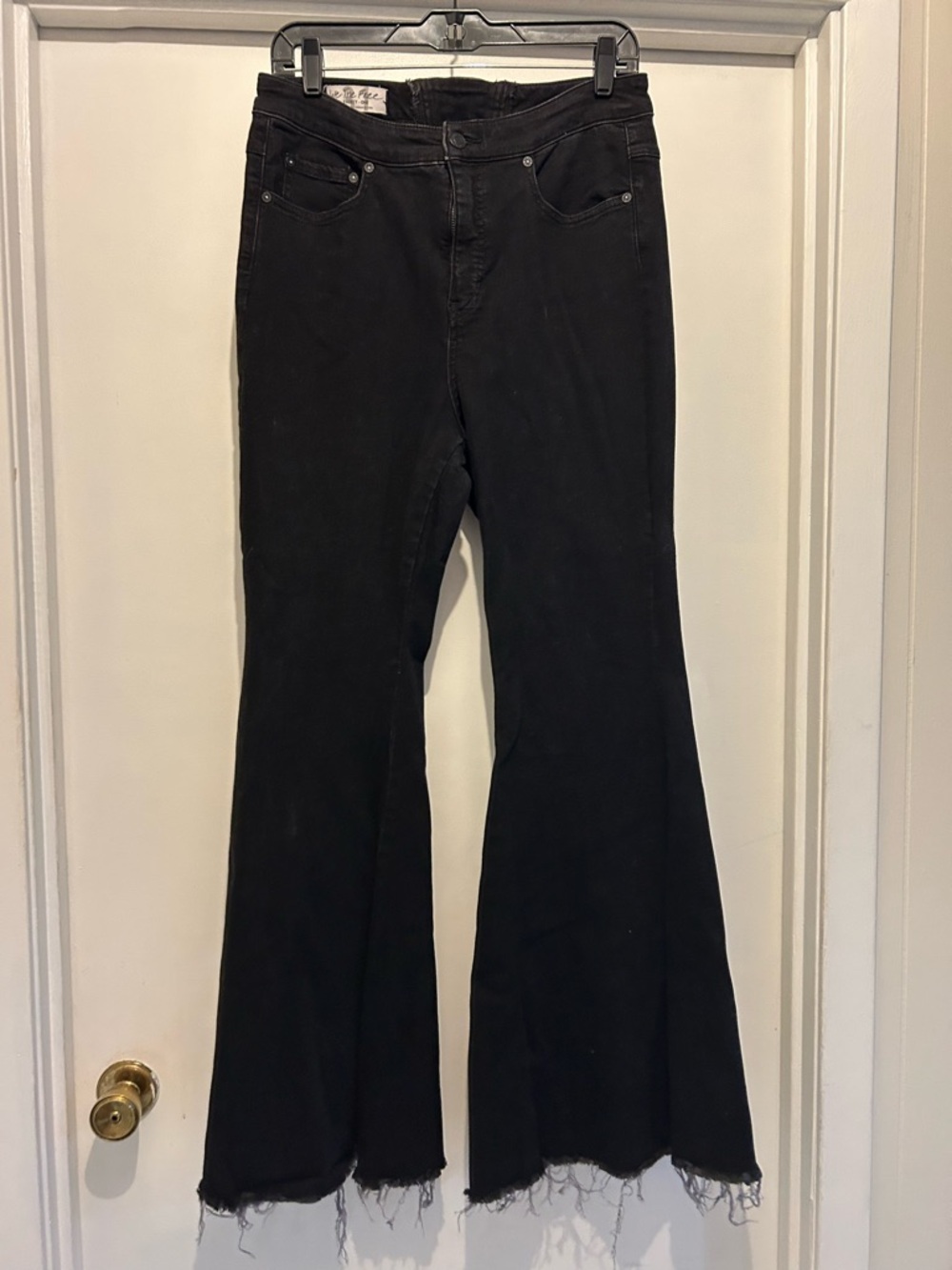We The Free Black Wide-Leg Jeans with Frayed Hem
